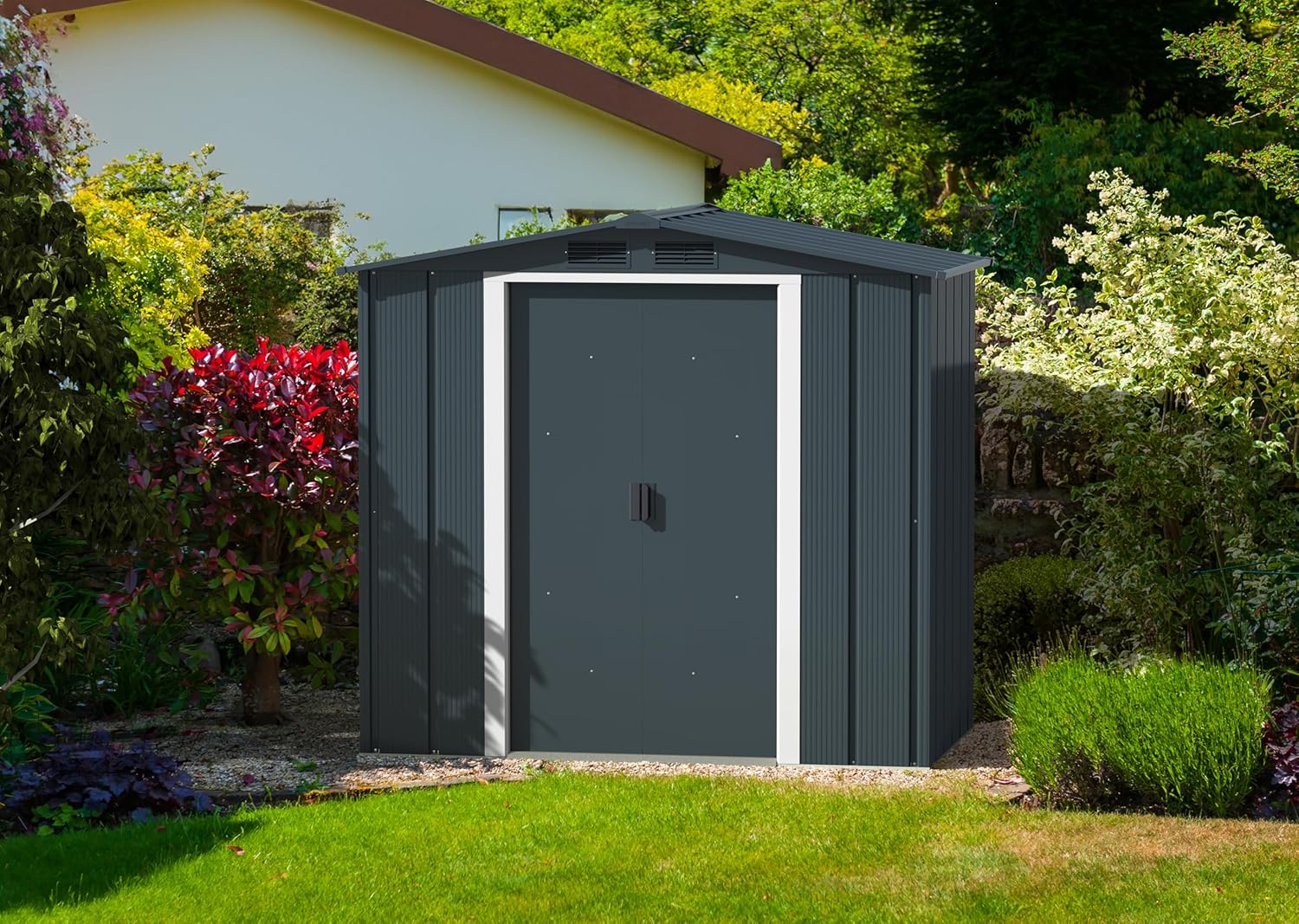 Duramax - Caseta Cobertizo Jardín - Eco Denia 6x4 - Metal - Gris Antracita - Imagen 2