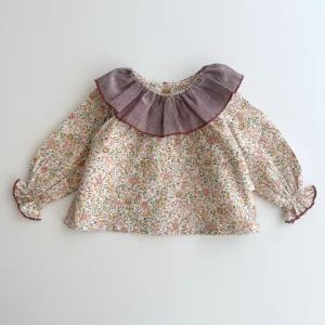 Blusa volantes bebé | Savia | Flores y Rayas Burdeos
