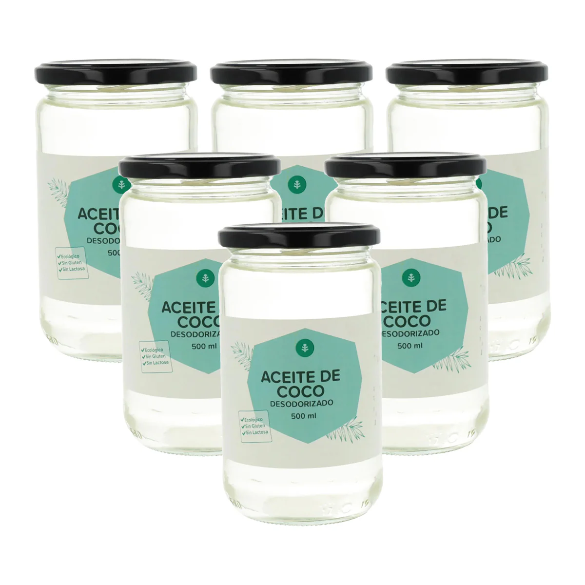 Pack 6x Aceite de coco desodorizado ECO Planeta Huerto 500 ml