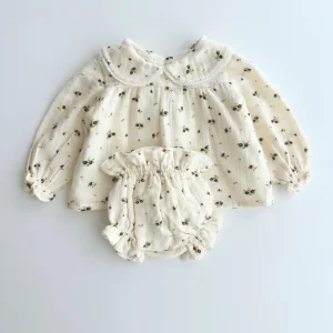 Conjunto blusa y culetín | Bruma | Mini flor ceniza