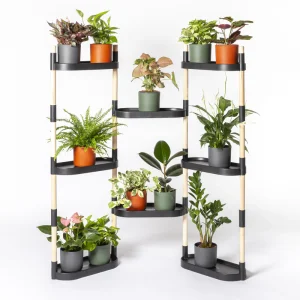Soporte Modular Citysens De 8 Bandejas – Negro, Polipropileno 100% Reciclado Y Madera Ecológica Pefc