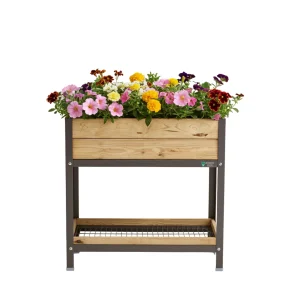 MI HUERTO URBAN Jardinera Elevada Madera con Bandeja Recoge Aguas | Estructura Metálica | Gris | 90x60x90cm