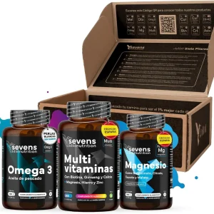 Pack Energía: Multivitaminas, Omega 3 Y Magnesio. Sevens Nutrition. Reducción De Fatiga Y Salud Del Corazón Y Mente