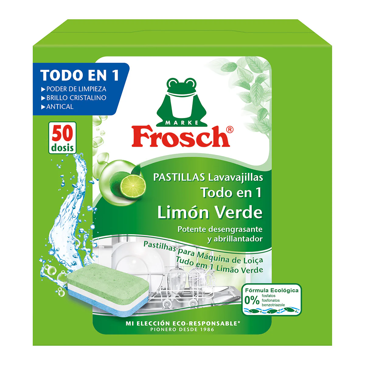 Pastillas Lavavajillas todo en 1 Limón Frosch 50 piezas