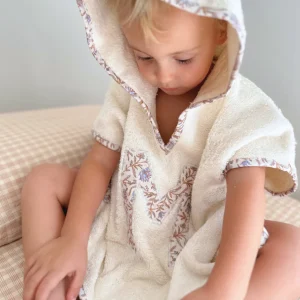 Poncho toalla Personalizado| Raíz | Flores ocre y azul