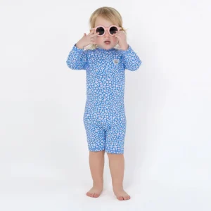 Bañador manga larga bebé flores azules