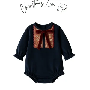 Pelele Navidad azul detalle burdeos pecho