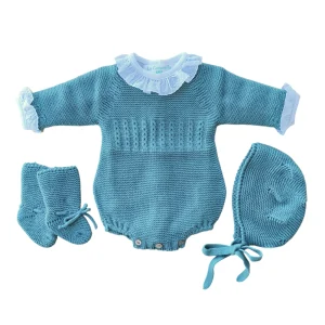 Conjunto Pelele Corto Ochos + Capota + Botitas Verde Esmeralda (CH72)