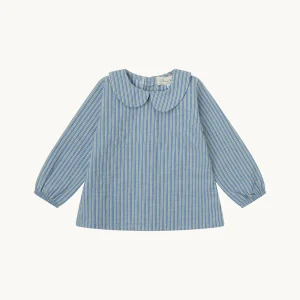 Blusa cuello bebé rayas azul y verde