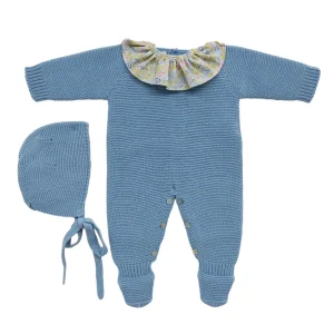 Conjunto pelele largo liso + capota azulado CH11