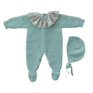 Conjunto pelele largo liso + capota Verde Esmeralda CH72