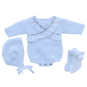 Conjunto pelele corto liso + capota + botitas Blanco CH01