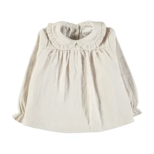 Blusa bambula cuello redondo mini crudo