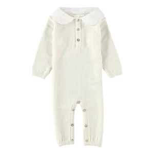 Pelele largo merino blanco cuello voile