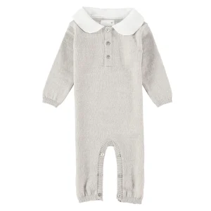 Pelele largo merino beige cuello voile