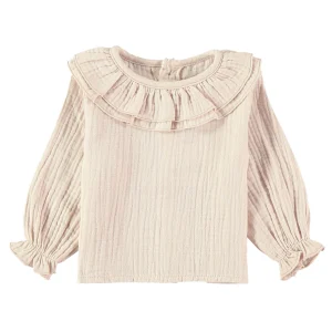 Blusa doble volante bambula rosa