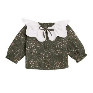 Blusa verde flores cuello blanco lazada