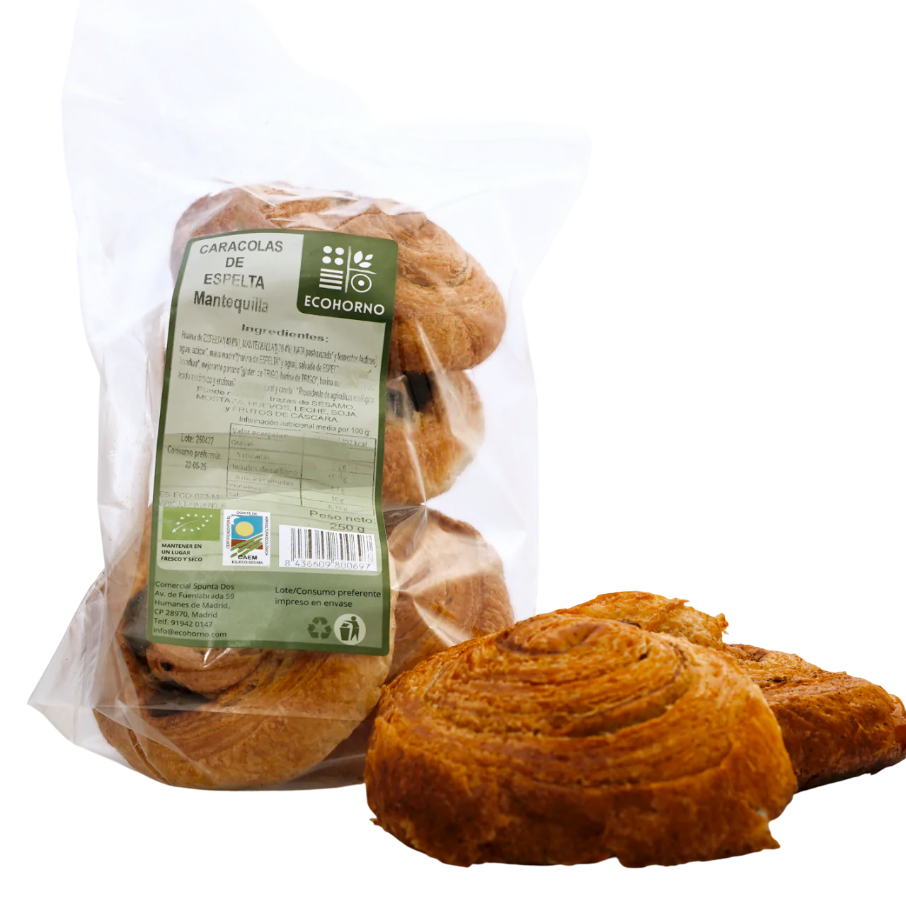 Caracolas ecológicas de espelta con mantequilla 250 g