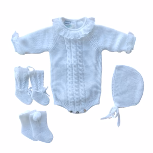 Conjunto pelele corto trenza + capota + patín Blanco CH01